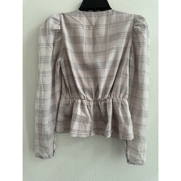 Express Check Print Faux Wrap Front Peplum Top blouse size Xsmall - Picture 14 of 15